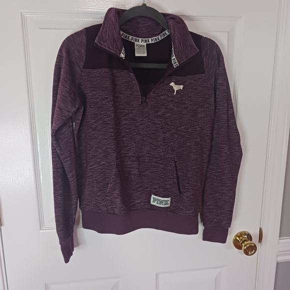 Victoria’s Secret Pink Women’s Xsmall Quarter Zip Cotton Maroon Collared Jacket - Picture 1 of 9